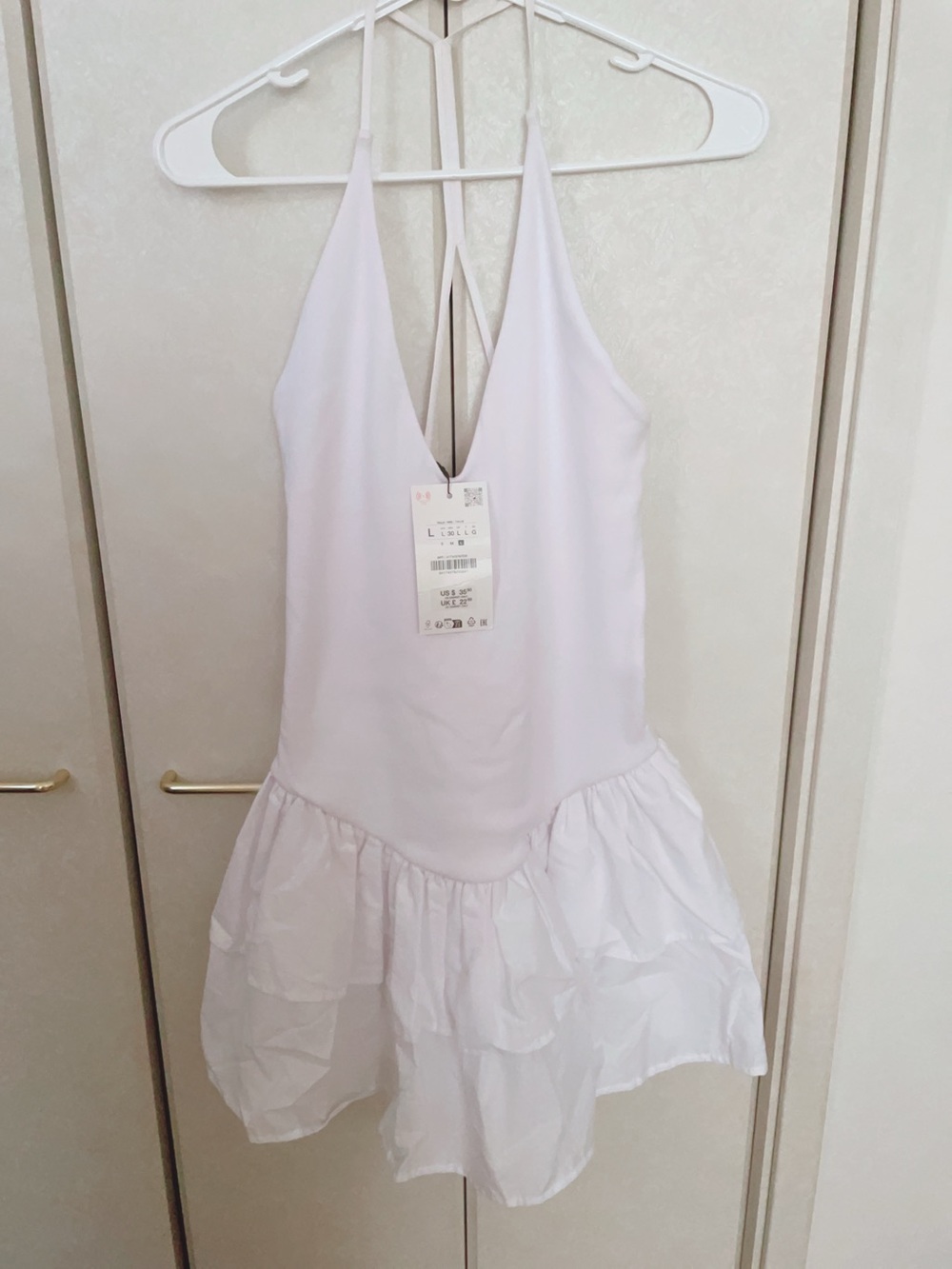 Zara Women's White Ruffle Slip Dress - Lightweight Halter Sleepwear